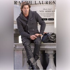 Ralph Lauren Black Label Made in Italy Matte Black Coated Moto Pant